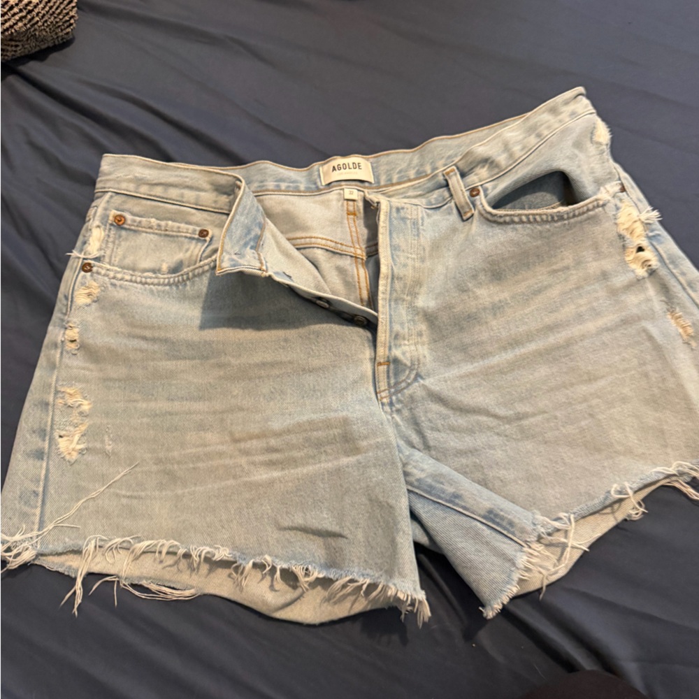 Agolde Light Blue Distressed Jean Shorts